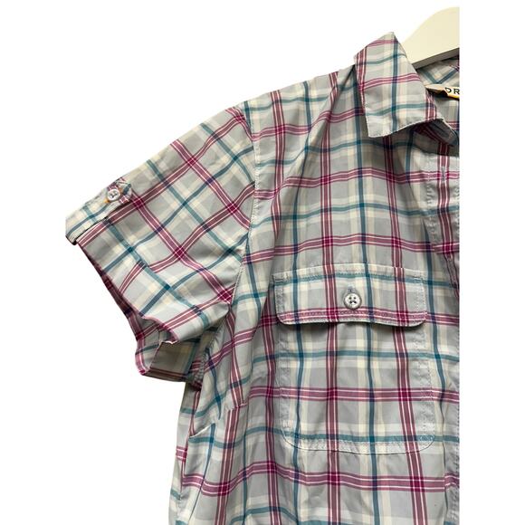 ORVIS Size Medium Women’s Checkered Button Down Tee Shirt Pink Blue Short Sleeve - Picture 4 of 13